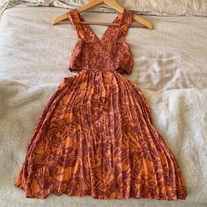 Anthropologie orange Hawaiian cut out dress